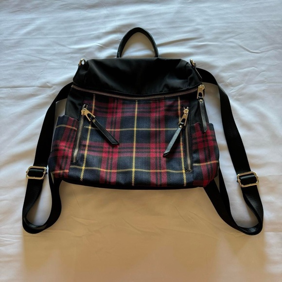 Handbags - goth black red and green plaid mini backpack